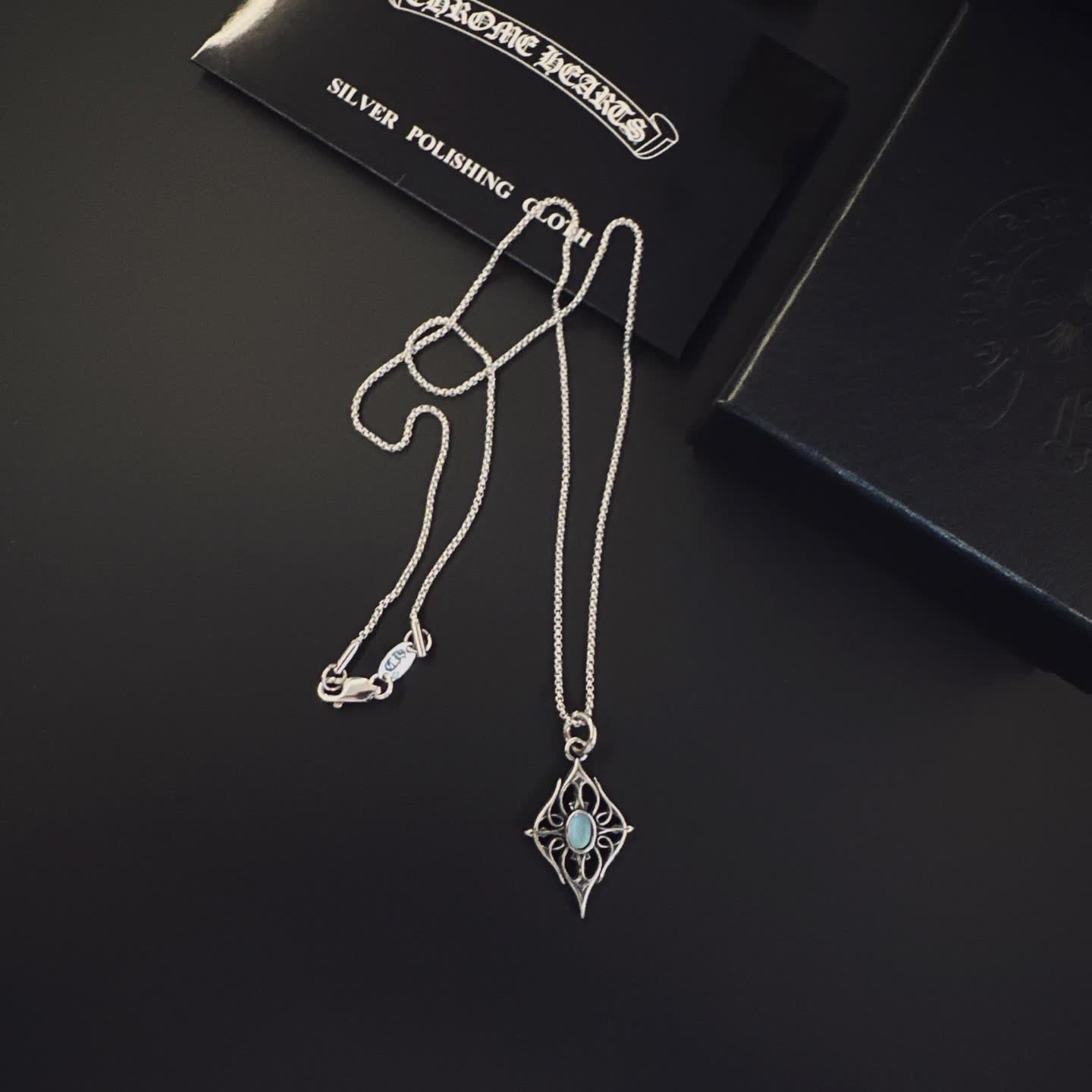 Chrome Hearts Chromeharts Silver Filigree Pendant with Blue Stone